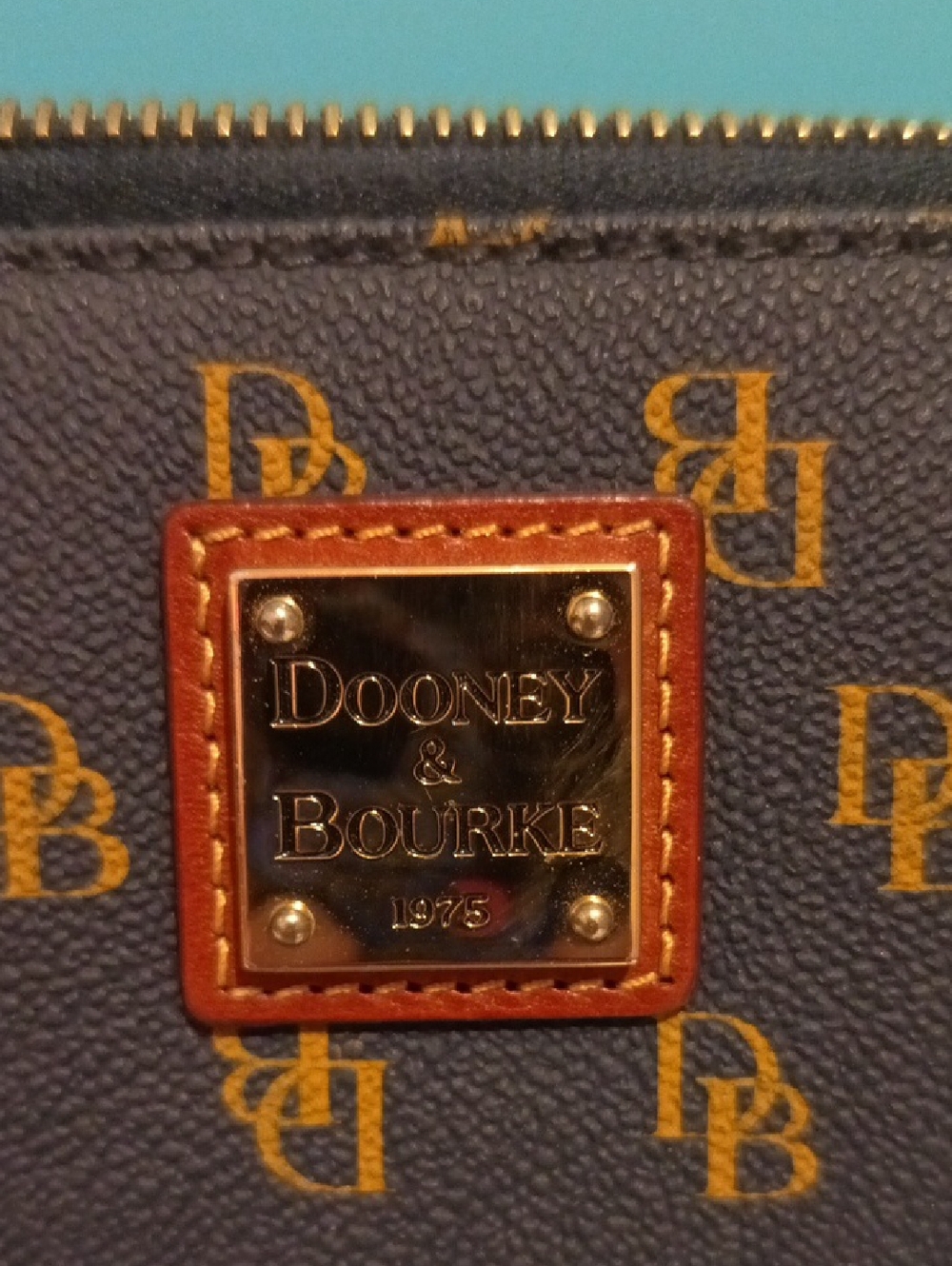 Dooney & Bourke Blue and Brown Monogram Zip Wallet - Picture 2 of 4